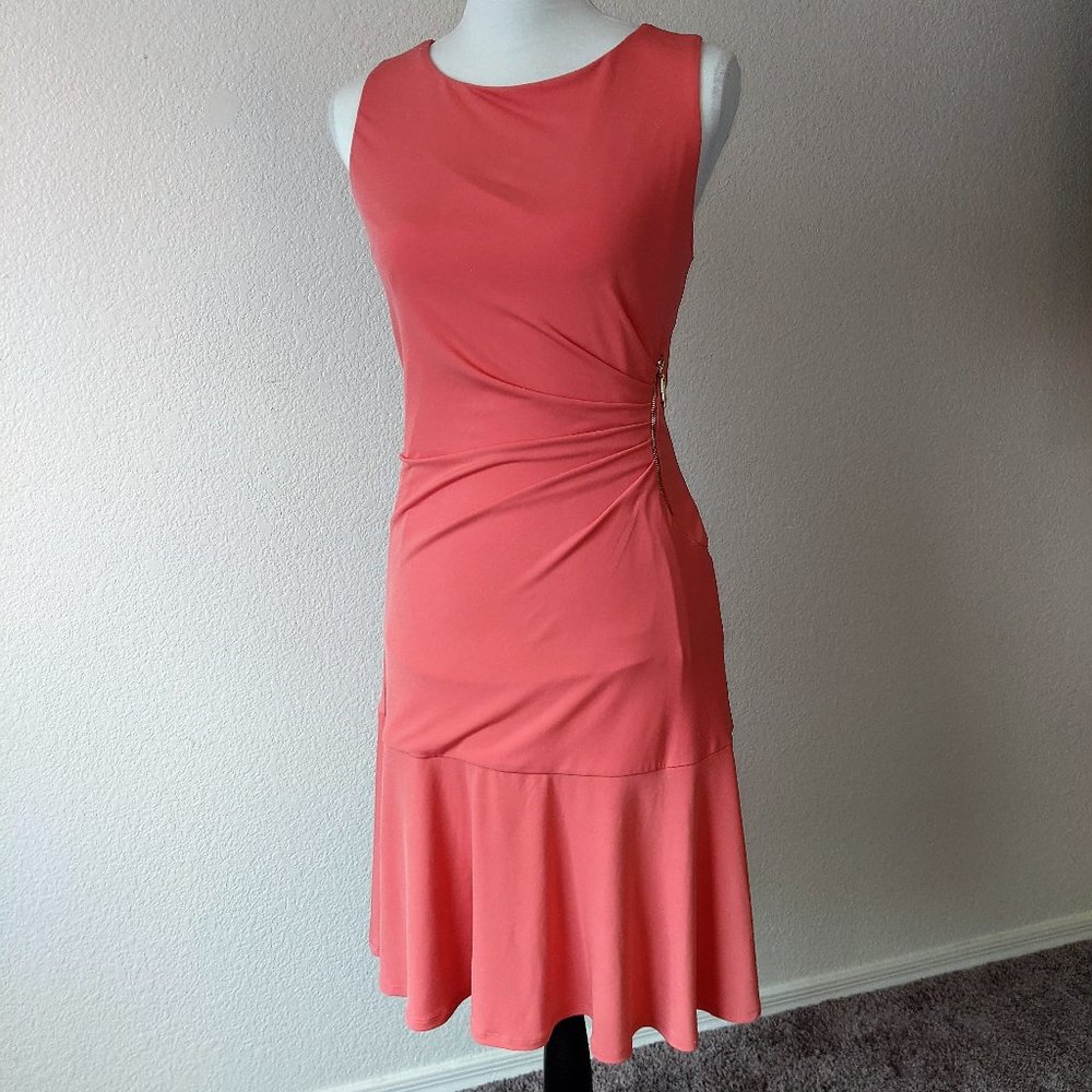 Coral Side Ruched Dress by Carmen Marc Valvo- Size M